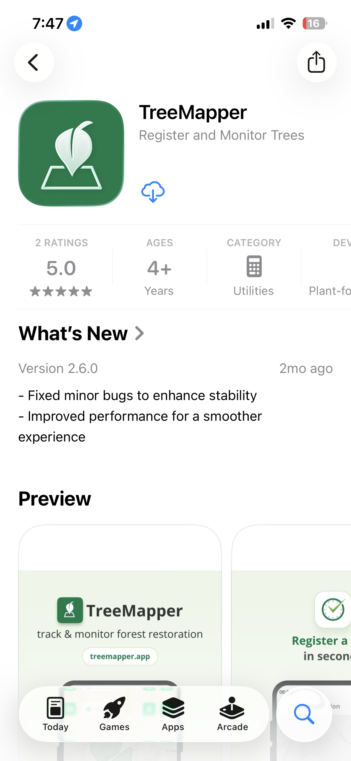 Screenshot of TreeMapper in the iOS App Store