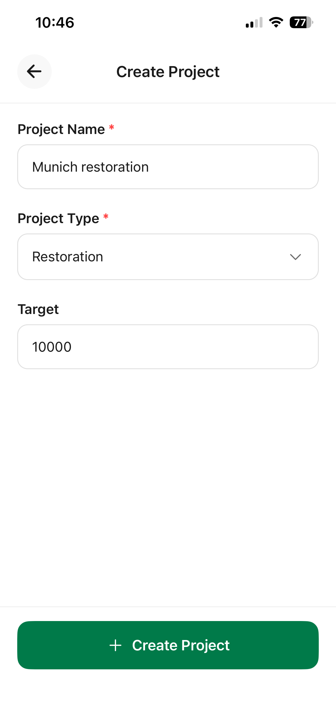 Create Project Page